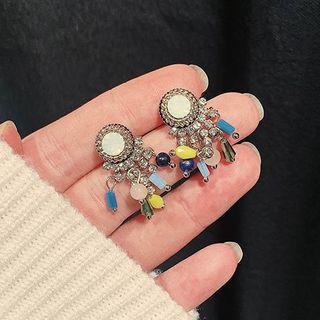 Rhinestone Drop Earring 1 Pair - 925 Silver Needle - Non-matching - As Shown In Figure - One Size