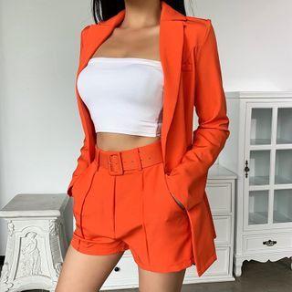 Set: Open-front Blazer + Belted Shorts