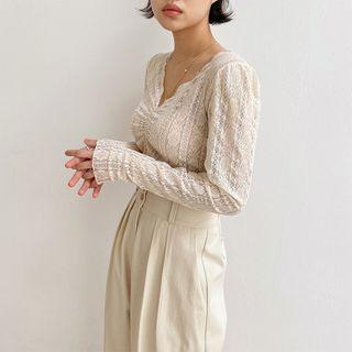 V-neck Crop Lace Blouse