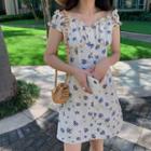 Cap-sleeve Floral Print Mini A-line Dress