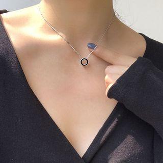 925 Sterling Silver Hoop Pendant Necklace 925 Silver - Double Sided - Black & White - One Size
