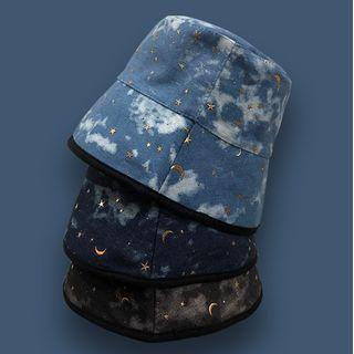 Star Embroidered Washed Denim Bucket Hat