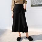Ruched A-line Midi Knit Skirt