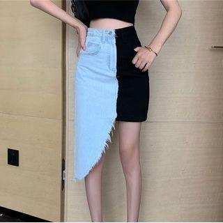 Two-tone Asymmetrical Denim Skirt