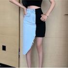 Two-tone Asymmetrical Denim Skirt