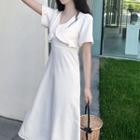 Ruffled-trim V-neck Midi Dress