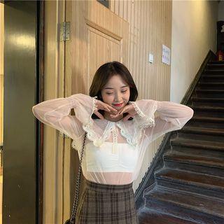 Long-sleeve See-through Top Off-white - One Size