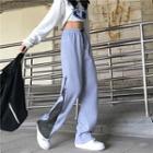 Zip-side Leopard Panel Straight-cut Pants