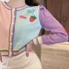 Strawberry Print Color Block Cardigan / Mini Pencil Skirt