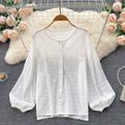 Round-neck Cutout Puff-sleeve Top White - One Size