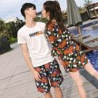 Couple Matching Floral Print Long Sleeve Playsuit / Short Sleeve T-shirt / Floral Print Shorts