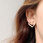 Heart Stud Earring 1 Pair - Earrings - Cut-out - Love Heart - Gold - One Size