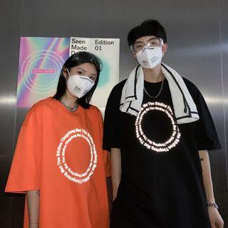 Couple Matching Elbow-sleeve Reflective Print T-shirt