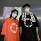 Couple Matching Elbow-sleeve Reflective Print T-shirt