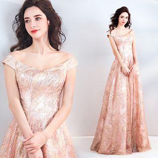 Off-shoulder Glitter A-line Evening Gown