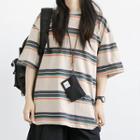 Striped Round Neck Oversized Tee