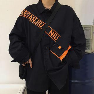 Pocketed Lettering Shirt Jacket