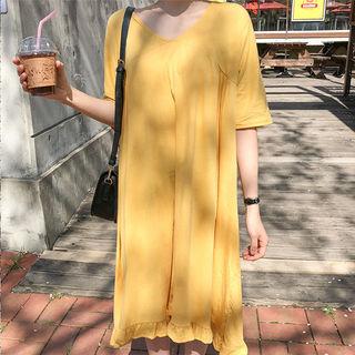 V-neck Frill-hem Midi Empire Dress