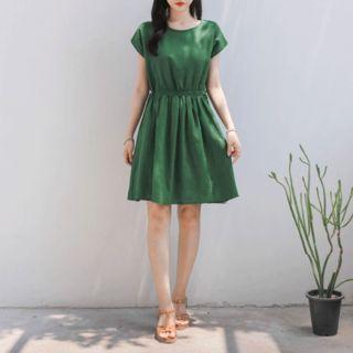 Cap-sleeve Linen Blend A-line Dress