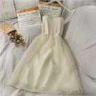 Mesh-overlay Sleeveless Midi Dress Almond - One Size