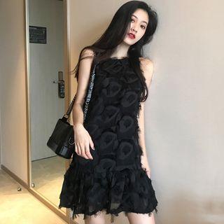 Fringed Trim Halter A-line Dress