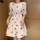 Strawberry Embroidered Short-sleeve Dress White - One Size
