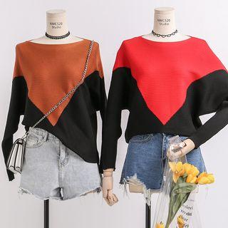 Dolman-sleeved Colorblock Knit Sweater