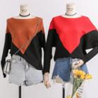Dolman-sleeved Colorblock Knit Sweater