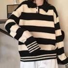 Striped Polo Neck Sweater Black & White - One Size