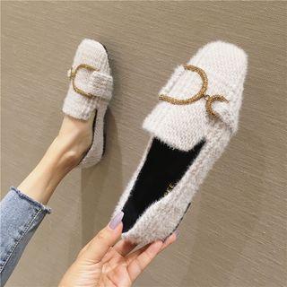 Square-toe Houndstooth Furry Loafers