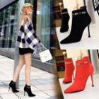 Chained Velvet Pointed High-heel Ankle Boots