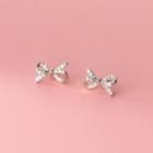 Rhinestone Bow Stud Earring 1 Pair - S925 Silver - Silver - One Size