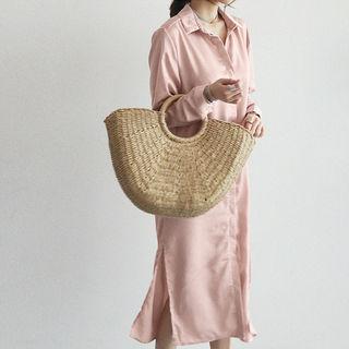 Long-sleeve Satin Shirtdress