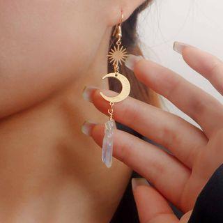 Sun & Moon Drop Earring 1 Pair - Gold & White - One Size