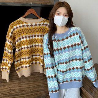 Oversize Long-sleeve Pattern Sweater
