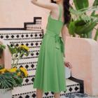Wide-strap Tie-waist Midi A-line Dress