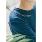 Lettering Embroidered Wool Blend Knit Top