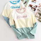 Letter Embroidered Color Block Pullover