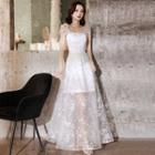 Spaghetti Strap Embroidered A-line Gown