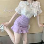 Lace Short-sleeve Shirt / Ruffle Pencil Skirt