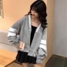 Contrast-trim Buttoned Baseball Jacket Gray - One Size
