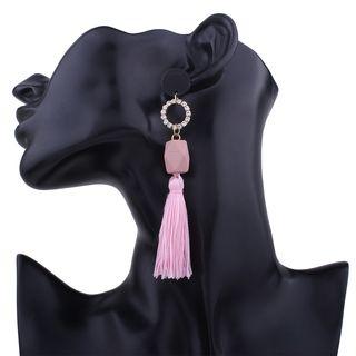 Rhinestone Ring Tasseled Earrings