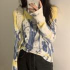 Printed Long-sleeve T-shirt Airy Blue & White - One Size