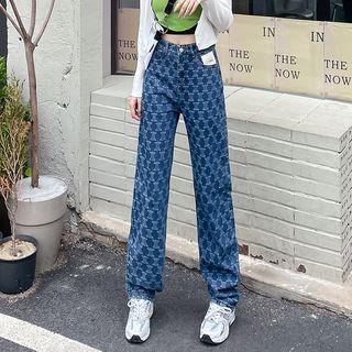 Patterned High Waist Straight Leg Jeans
