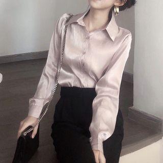 Plain Satin Shirt Light Purple - One Size