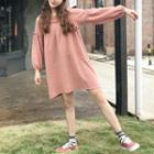 Plain Loose-fit Puff-sleeve Shift Dress