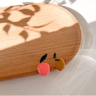Fruit Print Earring Pink & Brown - One Size