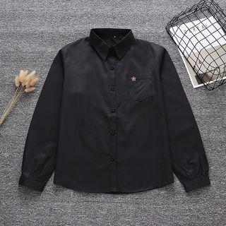 Plain / Flower Embroidered Long-sleeve Shirt
