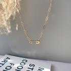 Safety Pin Pendant Sterling Silver Necklace L308 - Gold - One Size