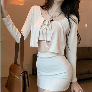 Tube Top / Cropped Cardigan / Mini Fitted Skirt / Set
